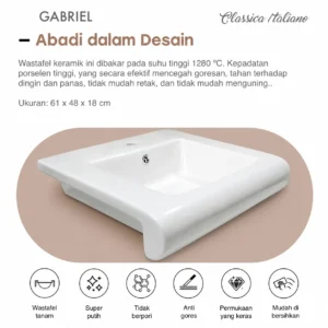 Wastafel tanam keramik Gabriel - 610 x 470 x 170mm